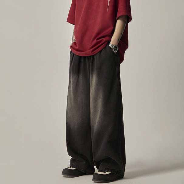 Men's Washed Denim Jeans – Relaxed Straight Fit Wide Leg Pants For Streetwear & Casual Outfits (Model K914)_mkmklike.com