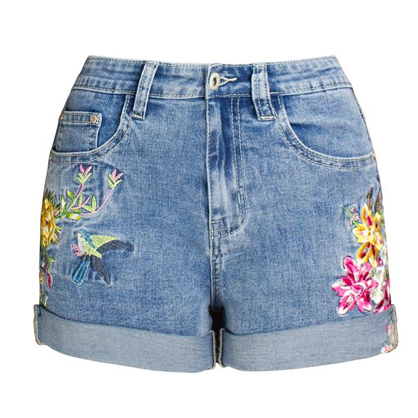 Women's Clothing Wide Leg Elastic Shorts Plus Size Women's Clothing 3d Heavy Embroidery Flower Denim Shorts For Women_mkmklike.com