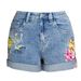 Women's Clothing Wide Leg Elastic Shorts Plus Size Women's Clothing 3d Heavy Embroidery Flower Denim Shorts For Women_mkmklike.com