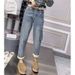 Plus Size Fleece-Lined Thickened Stretch Straight-Leg Jeans For Women Winter Loose Slimming High-Waisted Dad Harem_mkmklike.com