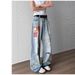 American High Street Vibe Washed Ink Splashed Ripped Jeans For Men Trendy And Fashionable Letter Embroidery Loose Straight Trousers_mkmklike.com