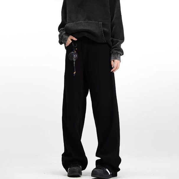 Men's Clothing Vintage Embroidered Straight Leg Jeans For Men & Women - Classic Black Denim Pants With Retro Stitching, Comfortable Cotton Fabric_mkmklike.com