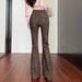 ELLE 2025 Autumn Winter New High Waist Stretch Jeans For Women With American Retro Leopard Print Design And Slim Fit Flared_mkmklike.com