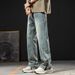 New High Street Micro-speaker Jeans Men's Straight Tube Loose, High-end Cotton Bullet + YYK + Double Zipper_mkmklike.com