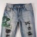 Men's Streetwear Slim-Fit Jeans Cobra Embroidered Vintage Washed And Distressed Denim Patchwork Mid-Rise Stretch Sizes 34 36_mkmklike.com