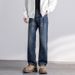 Autumn New Jeans Men's Fit Straight Tube Loose Trendy Brand American Retro Double Craft Washed Middle Waist Youth Large Size_mkmklike.com