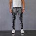 Premium Stretch Slim Fit Men's Jeans - Black Grey Distressed Denim Pants With Straight Leg & Mid Rise For Casual Wear_mkmklike.com
