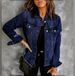 Women's Distressed Denim Jacket With Ripped Details, Light Blue Casual Oversized Denim Vest, Stretch Spandex Blend For Comfort_mkmklike.com