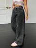 Vintage High-Waisted Jeans – 90s Retro Straight Leg (Black, Non-Stretch Cotton, Unisex Fit S-XL, Washed & Embroidered Detail)_mkmklike.com