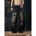 Plus Size Black Distressed Wide-Leg Jeans For Women – Edgy & Stylish Oversized Denim Pants With Asymmetrical Rips (Sizes S-3XL)_mkmklike.com
