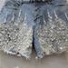 Women's Clothing New Street Blasting Heavy Duty Beaded High Waisted Slim Denim Shorts For Women Fashionable And Versatile Wide Leg Hot Pants_mkmklike.com