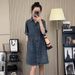 ELLE Hong Kong Style Retro Short Sleeve Thin Denim For Women Summer Petite Loose Casual Slimming Niche Shirt Dress_mkmklike.com