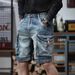 Classic American Retro Denim Shorts For Men Summer Mid-Length Color Block Trendy Five-Point Pants Versatile_mkmklike.com