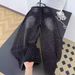 Women's High-Waisted Rhinestone Studded Wide Leg Jeans Heavy Duty Loose Straight Leg Pants Floor Length Casual Denim Spring Style_mkmklike.com