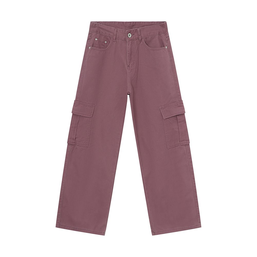 EF JEANS | 2024 New American Solid Color Large Pocket Overalls Fresh Purple Casual Loose Straight Jeans_mkmklike.com