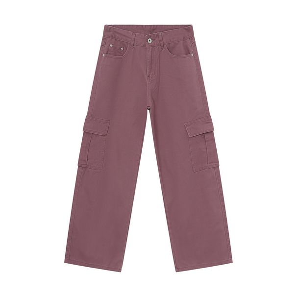 EF JEANS | 2024 New American Solid Color Large Pocket Overalls Fresh Purple Casual Loose Straight Jeans_mkmklike.com
