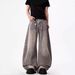 Streetwear Distressed Jeans Vintage Washed Gray Splatter Paint Denim Pants, Loose Straight Cut With Button Fly, Unisex High Street Fashion_mkmklike.com