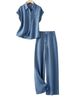 Women’s Clothing shirt jeans two piece suit female summer new waistcoat short sleeved straight trousers suit female_mkmklike.com