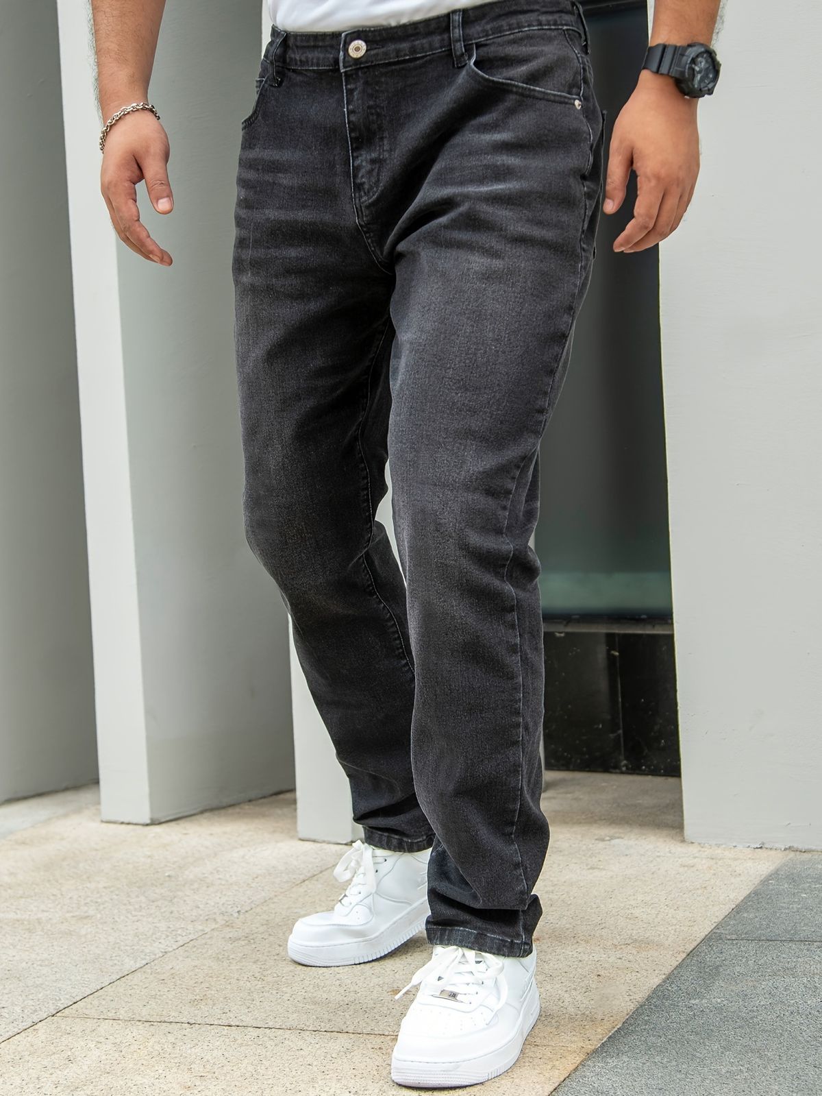 Men's Straight Leg Jeans Classic Black Denim Pants For Casual & Streetwear Vintage Washed Finish Classic Straight Fit_mkmklike.com
