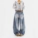 Women's Vintage Washed Distressed Jeans – Relaxed Straight Leg Wide Fit, 90s Retro Style, Mid-Rise Comfort (S-3xl, Classic Blue, Unisex Appeal)_mkmklike.com
