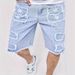 Men's Distressed Denim Shorts Casual Straight Cut Summer Raw Hem Multiple Washes Available_mkmklike.com