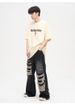 Retro Ripped Jeans For Men, Summer Wash, Distressed, Loose Fit, Wide Leg, Straight Leg, Floor-length, Trendy High-street Style._mkmklike.com
