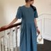 South Korea 2025 Summer UUS Round Neck High Waist Back Button Decoration Cowboy Washed Short Sleeve Jumpsuit Long Dress_mkmklike.com