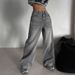 Relaxed Straight-Leg High Waist Jeans For Women - Vintage Washed Wide-Leg Denim Pants, Soft Stretch Comfort, Casual Boho Chic (Smoky Grey, S-2XL)_mkmklike.com