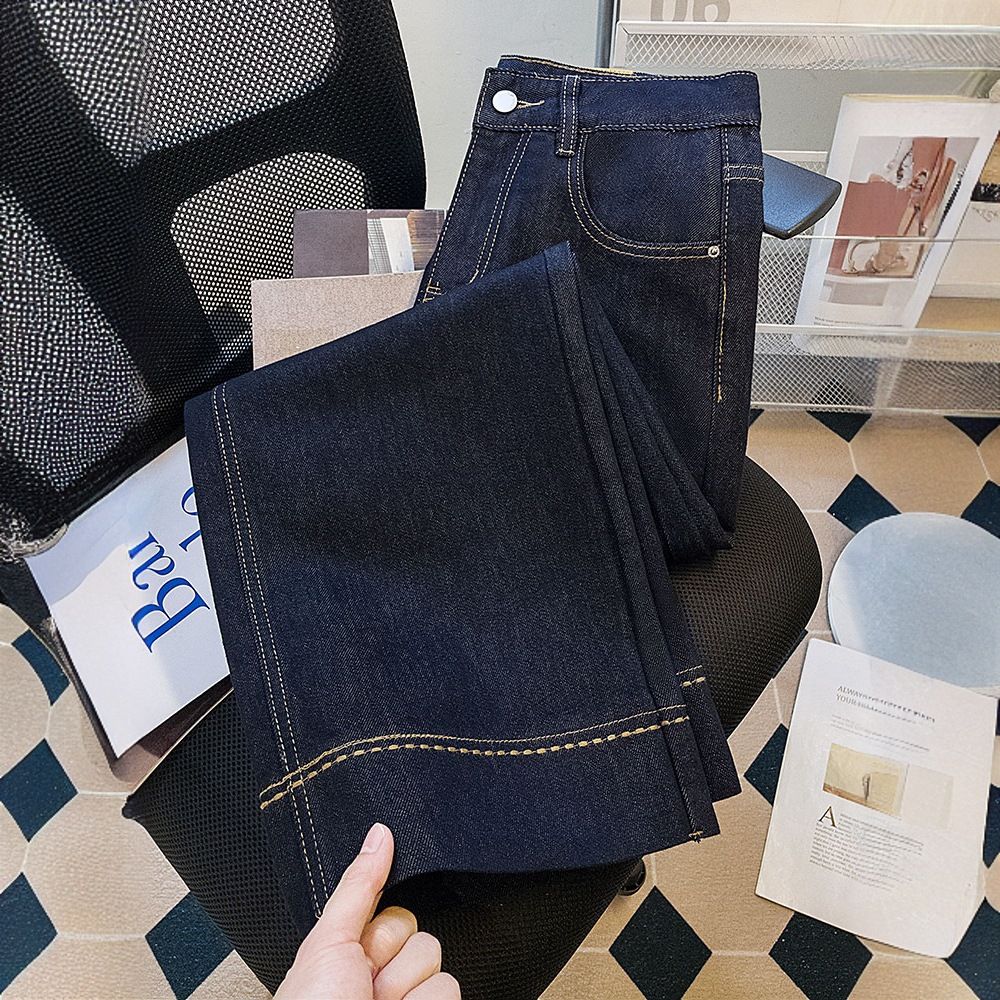 Women's Wide Leg Jeans Denim Blue Slim Fit Cropped Casual Straight Leg Pants off White Spring Autumn New Arrival_mkmklike.com