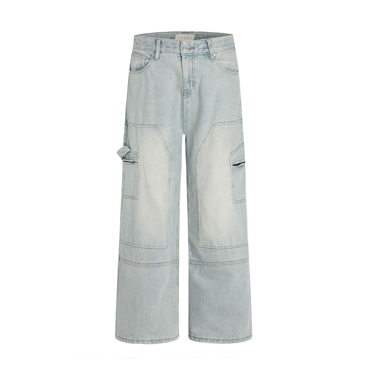 Men's Clothing Jeans For Men Deconstructed Design, Large Pockets, Three Dimensional Slimming, Loose Wide Leg Straight Trousers_mkmklike.com