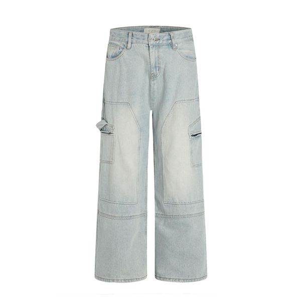 Men's Clothing Jeans For Men Deconstructed Design, Large Pockets, Three Dimensional Slimming, Loose Wide Leg Straight Trousers_mkmklike.com