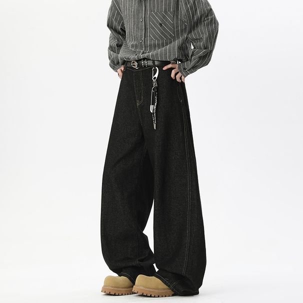 American High Street Autumn Winter Retro Casual Denim Raw Cowhide Scimitar Jeans Unisex Loose Plus Size Straight Long_mkmklike.com