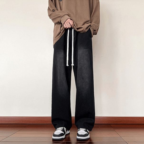 Nordmann Black Jeans For Men Spring And Autumn Loose Straight Oversize Trendy American High Street Wide Leg Pants_mkmklike.com
