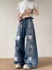 Graffiti Star Paint-Splattered Jeans – Distressed Straight-Leg Denim (Unisex Vintage Wide-Leg, Button Fly, Washed Finish, Street Art Aesthetic)_mkmklike.com