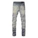 Forge New European And Trendy Brand Light Blue Washed Stretch American High Street Basic Jeans Slim Fit Skinny Pants Men_mkmklike.com