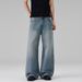 Men's Korean Style Retro Washed Distressed Jeans Loose Fit Straight Leg Versatile Flowing Floor Length Pants Unisex_mkmklike.com