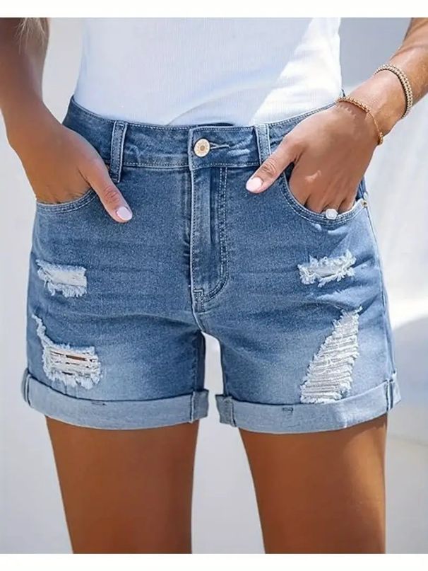 Women's Clothing Jeans High Waist Comfortable Slim Fit Fashionable Straight Casual Denim Shorts_mkmklike.com
