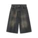 American Style Dark Blue Denim Shorts For Men, Niche And Versatile, Trendy Brand, Loose Straight Wide Leg Captcha Pants_mkmklike.com
