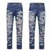 "Vintage Distressed Washed Denim Jeans For Men - Ripped Cat Whisker Paint Splash Bootcut Retro Streetwear Pants"_mkmklike.com