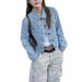 Women's American Retro Striped Denim Jacket Loose Fitting Button down Cardigan Style Casual Short Top Trendy Autumn Wear_mkmklike.com