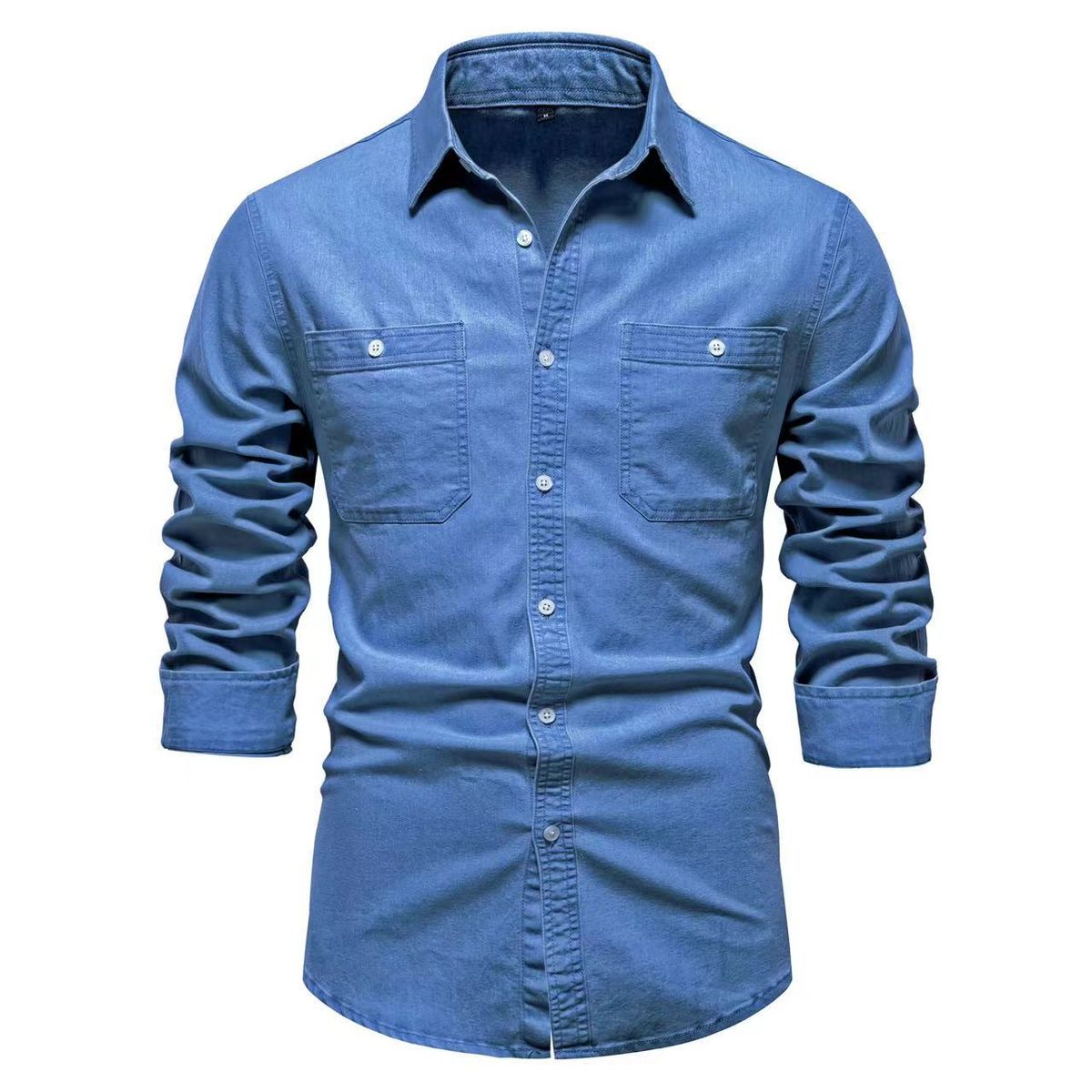 Men's Slim Fit Denim Shirt - Classic Long Sleeve Casual Button Up Shirt For Men, Comfortable Cotton Blend, Stylish & Versatile_mkmklike.com