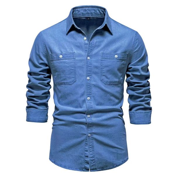 Men's Slim Fit Denim Shirt - Classic Long Sleeve Casual Button Up Shirt For Men, Comfortable Cotton Blend, Stylish & Versatile_mkmklike.com
