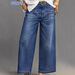 Women's Plus Size High-Waisted Wide Leg Jeans – Vintage Washed, Multi-Pocket, Relaxed Fit (0xl-3xl, Stretch Denim, 9/10 Length, Dark Blue)_mkmklike.com