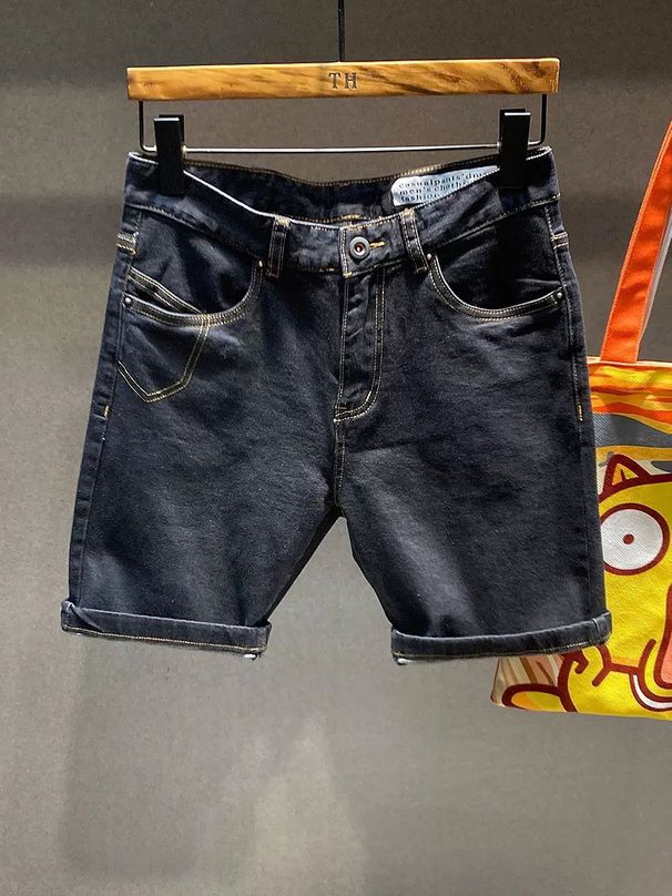 Men's Trendy Brand Slimming Black Denim Shorts Summer Thin Loose Straight Leg Five Point Pants Korean Style Versatile_mkmklike.com