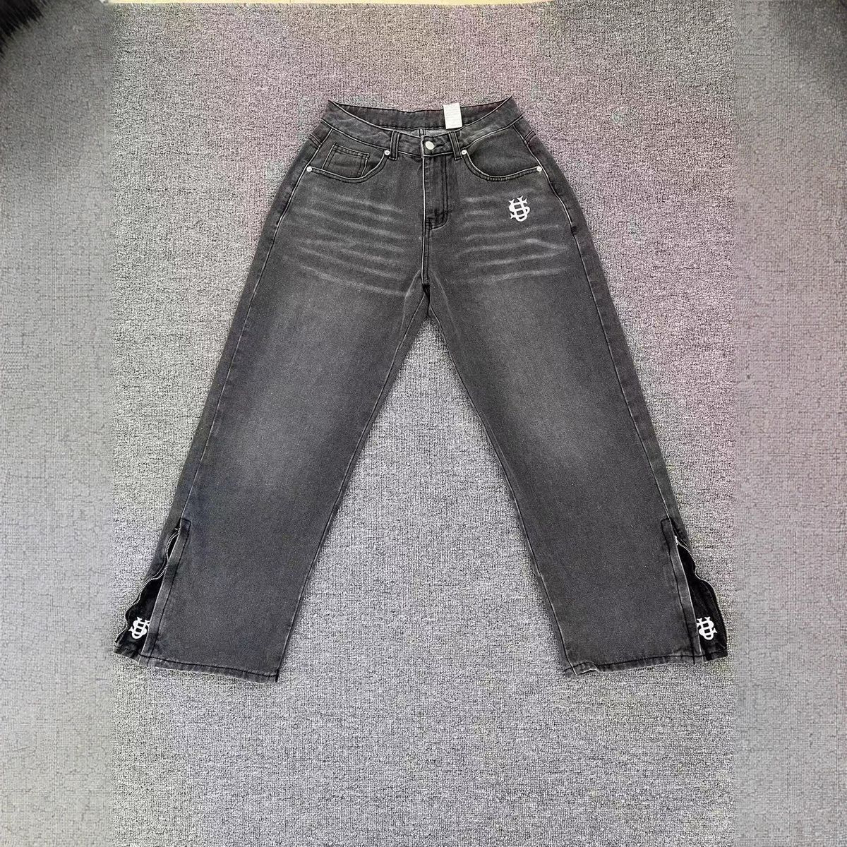 Y2k Street Style Embroidered Distressed Baggy Jeans For Men & Women - Loose Fit Straight Leg Vintage Denim Pants With Patchwork Details_mkmklike.com