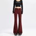 Minghai Sweet Cool Style Ankara Red Micro Flare Double Button Jeans For Women, New Autumn High-Waisted Slimming Long_mkmklike.com
