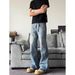 Slim-Fit Straight-Leg Jeans – Vintage Washed Blue Denim With Slight Flare (Unisex, High-Street Style, No-Stretch Cotton, S-3XL)_mkmklike.com