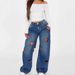Women's American Style Hollow Out Heart Embroidered Wide Leg Pants Loose Floor Length_mkmklike.com