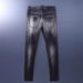 Men's Trendy Ripped Skinny Jeans Distressed Black Gray Washed Slim Fit mid Waist European American Street Style Long Cotton Jeans_mkmklike.com