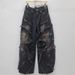 Edgy Grunge Cargo Pants For Women – Distressed Wash & Asymmetrical Cut With Lace-Up Detail, Retro Vintage Streetwear Style_mkmklike.com